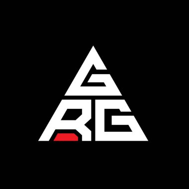 Üçgen şekilli GRG üçgen harf logosu tasarımı. GRG üçgen logo tasarımı monogramı. Kırmızı renkli GRG üçgen vektör logo şablonu. GRG üçgen logosu Basit, Zarif ve Lüks Logo.