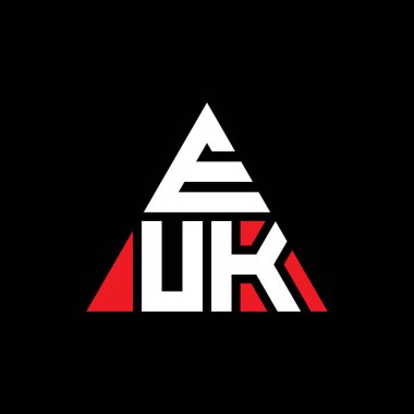 EUK üçgen harfli logo dizaynı. Üçgen şekilli. EUK üçgen logo tasarımı monogramı. EUK üçgen logo şablonu kırmızı renkte. EUK üçgen logosu Basit, Zarif ve Lüks Logo.