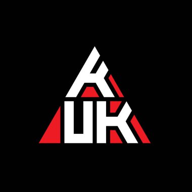 Üçgen şekilli KUK üçgen harf logosu tasarımı. KUK üçgen logo tasarımı monogramı. Kırmızı renkli KUK üçgen vektör şablonu. KUK üçgen logosu Basit, Zarif ve Lüks Logo.