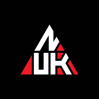 Üçgen şekilli NUK üçgen harf logosu tasarımı. NUK üçgen logo tasarımı monogramı. Kırmızı renkli NUK üçgen vektör logo şablonu. NUK üçgen logosu Basit, Zarif ve Lüks Logo.