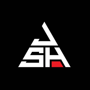 Üçgen şekilli JSH üçgen harf logosu tasarımı. JSH üçgen logo tasarımı monogramı. Kırmızı renkli JSH üçgen vektör şablonu. JSH üçgen logosu Basit, Zarif ve Lüks Logo.
