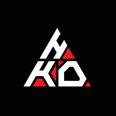 Üçgen şekilli HKO üçgen harf logosu tasarımı. HKO üçgen logo tasarımı monogramı. Kırmızı renkli HKO üçgen vektör şablonu. HKO üçgen logosu Basit, Zarif ve Lüks Logo.
