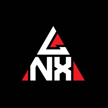 Üçgen şekilli LNX üçgen harf logosu tasarımı. LNX üçgen logo tasarımı monogramı. Kırmızı renkli LNX üçgen vektör şablonu. LNX üçgen logosu Basit, Zarif ve Lüks Logo.