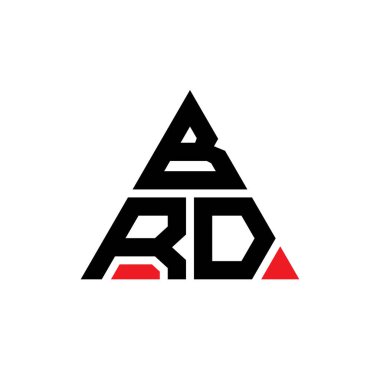 Üçgen şekilli BRD üçgen harf logosu tasarımı. BRD üçgen logo tasarımı monogramı. Kırmızı renkli BRD üçgen vektör logosu şablonu. BRD üçgen logosu Basit, Zarif ve Lüks Logo.