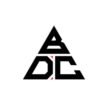 Üçgen şekilli BDC üçgen harf logosu tasarımı. BDC üçgen logo tasarımı monogramı. Kırmızı renkli BDC üçgen vektör logo şablonu. BDC üçgen logosu Basit, Zarif ve Lüks Logo.