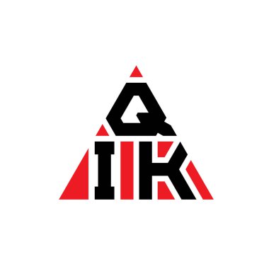 Üçgen şekilli QIK üçgen harf logosu tasarımı. QIK üçgen logo tasarımı monogramı. Kırmızı renkli QIK üçgen vektör şablonu. QIK üçgen logosu Basit, Zarif ve Lüks Logo.