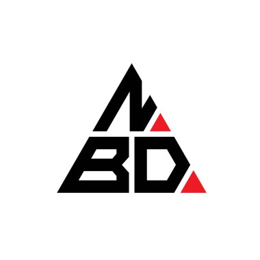 Üçgen şekilli NBD üçgen harf logosu tasarımı. NBD üçgen logo tasarımı monogramı. Kırmızı renkli NBD üçgen vektör şablonu. NBD üçgen logosu Basit, Zarif ve Lüks Logo.