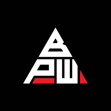 Üçgen şekilli BPW üçgen harf logosu tasarımı. BPW üçgen logo tasarımı monogramı. Kırmızı renkli BPW üçgen vektör logo şablonu. BPW üçgen logosu Basit, Zarif ve Lüks Logo.