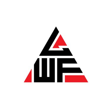 Üçgen şekilli LWF üçgen harf logosu tasarımı. LWF üçgen logo tasarımı monogramı. Kırmızı renkli LWF üçgen vektör şablonu. LWF üçgen logosu Basit, Zarif ve Lüks Logo.