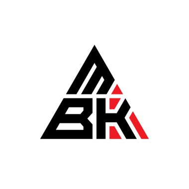 MBK üçgen harf logosu dizaynı ve üçgen şekli. MBK üçgen logo tasarımı monogramı. MBK üçgen logo şablonu kırmızı renkte. MBK üçgen logosu Basit, Zarif ve Lüks Logo.