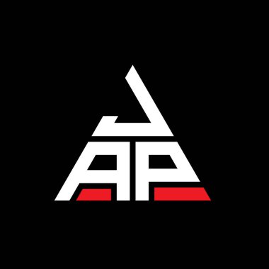 Üçgen şekilli JAP üçgen harf logosu tasarımı. JAP üçgen logo tasarımı monogramı. Kırmızı renkli JAP üçgen vektör logo şablonu. JAP üçgen logosu Basit, Zarif ve Lüks Logo.