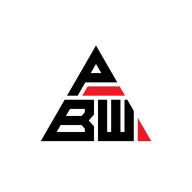 Üçgen şekilli PBW üçgen harf logosu tasarımı. PBW üçgen logo tasarımı monogramı. Kırmızı renkli PBW üçgen vektör şablonu. PBW üçgen logosu Basit, Zarif ve Lüks Logo.