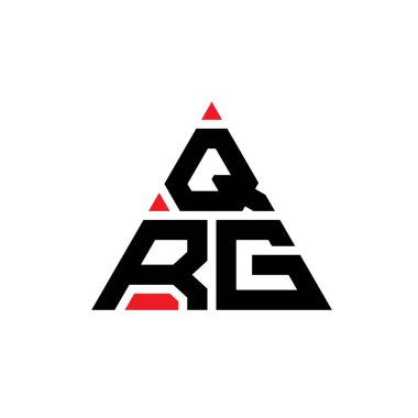 Üçgen şekilli QRG üçgen harf logosu tasarımı. QRG üçgen logo tasarımı monogramı. Kırmızı renkli QRG üçgen vektör şablonu. QRG üçgen logosu Basit, Zarif ve Lüks Logo.