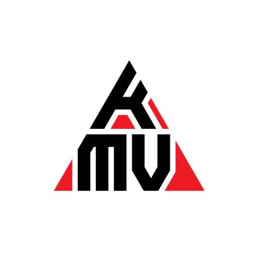 Üçgen şekilli KMV üçgen harf logosu tasarımı. KMV üçgen logo tasarımı monogramı. Kırmızı renkli KMV üçgen vektör logo şablonu. KMV üçgen logosu Basit, Zarif ve Lüks Logo.