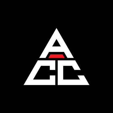 Üçgen şekilli ACC üçgen harf logosu tasarımı. ACC üçgen logo tasarımı monogramı. Kırmızı renkli ACC üçgen vektör logo şablonu. ACC üçgen logosu Basit, Zarif ve Lüks Logo.