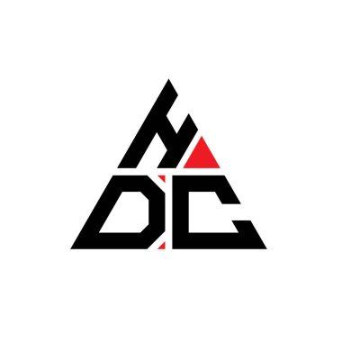 Üçgen şekilli HDC üçgen harf logosu tasarımı. HDC üçgen logo tasarımı monogramı. Kırmızı renkli HDC üçgen vektör logo şablonu. HDC üçgen logosu Basit, Zarif ve Lüks Logo.