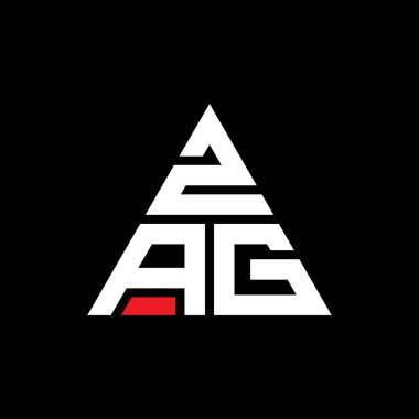 Üçgen şekilli ZAG üçgen harf logosu tasarımı. ZAG üçgen logo tasarımı monogramı. Kırmızı renkli ZAG üçgen vektör şablonu. ZAG üçgen logosu Basit, Zarif ve Lüks Logo.