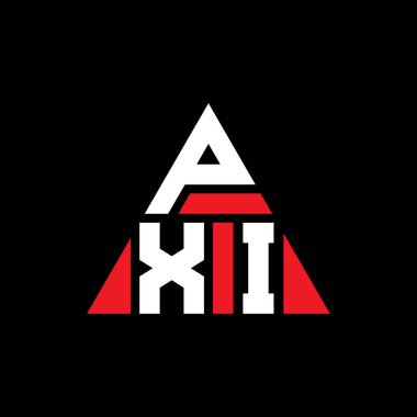 Üçgen şekilli PXI üçgen harf logosu tasarımı. PXI üçgen logo tasarımı monogramı. Kırmızı renkli PXI üçgen vektör logo şablonu. PXI üçgen logosu Basit, Zarif ve Lüks Logo.