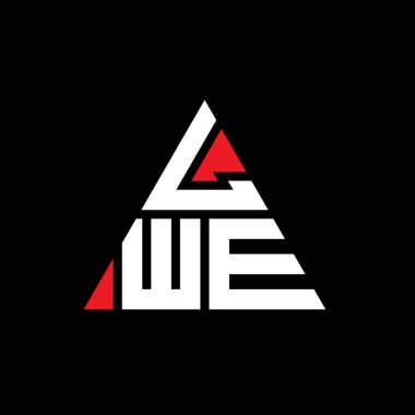 Üçgen şekilli LWE üçgen harf logosu tasarımı. LWE üçgen logo tasarımı monogramı. Kırmızı renkli LWE üçgen vektör logosu şablonu. LWE üçgen logosu Basit, Zarif ve Lüks Logo.