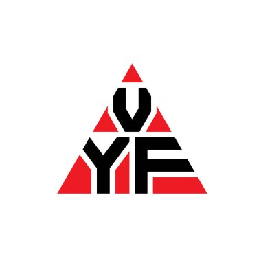 Üçgen şekilli VYF üçgen harf logosu tasarımı. VYF üçgen logo tasarımı monogramı. Kırmızı renkli VYF üçgen vektör şablonu. VYF üçgen logosu Basit, Zarif ve Lüks Logo.