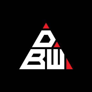 Üçgen şekilli DBW üçgen harf logosu tasarımı. DBW üçgen logo tasarımı monogramı. Kırmızı renkli DBW üçgen vektör şablonu. DBW üçgen logosu Basit, Zarif ve Lüks Logo.