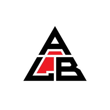 Üçgen şekilli ALB üçgen harf logosu tasarımı. ALB üçgen logo tasarımı monogramı. Kırmızı renkli ALB üçgen vektör logo şablonu. ALB üçgen logosu Basit, Zarif ve Lüks Logo.