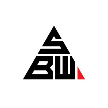 Üçgen şekilli SBW üçgen harf logosu tasarımı. SBW üçgen logo tasarımı monogramı. Kırmızı renkli SBW üçgen vektör şablonu. SBW üçgen logosu Basit, Zarif ve Lüks Logo.