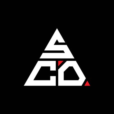 Üçgen şekilli SCO üçgen harf logosu tasarımı. SCO üçgen logo tasarımı monogramı. Kırmızı renkli SCO üçgen vektör logo şablonu. SCO üçgen logosu Basit, Zarif ve Lüks Logo.
