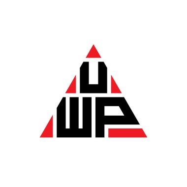 Üçgen şekilli UWP üçgen harf logosu tasarımı. UWP üçgen logo tasarımı. Kırmızı renkli UWP üçgen vektör şablonu. UWP üçgen logosu Basit, Zarif ve Lüks Logo.