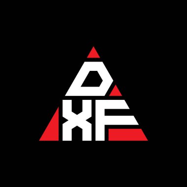 Üçgen şekilli DXF üçgen harf logosu tasarımı. DXF üçgen logo tasarımı monogramı. Kırmızı renkli DXF üçgen vektör şablonu. DXF üçgen logosu Basit, Zarif ve Lüks Logo.