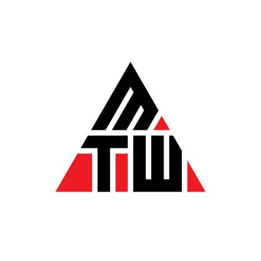 Üçgen şekilli MTW üçgen harf logosu tasarımı. MTW üçgen logo tasarımı monogramı. Kırmızı renkli MTW üçgen vektör şablonu. MTW üçgen logosu Basit, Zarif ve Lüks Logo.