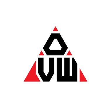 Üçgen şekilli OVW üçgen harf logosu tasarımı. OVW üçgen logo tasarımı monogramı. Kırmızı renkli OVW üçgen vektör şablonu. OVW üçgen logosu Basit, Zarif ve Lüks Logo.