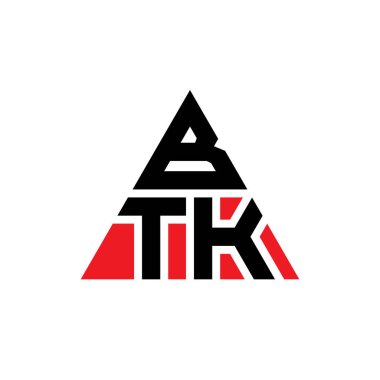 Üçgen şekilli BTK üçgen harf logosu tasarımı. BTK üçgen logo tasarımı monogramı. Kırmızı renkli BTK üçgen vektör logo şablonu. BTK üçgen logosu Basit, Zarif ve Lüks Logo.