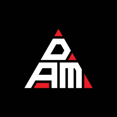 Üçgen şekilli DAM üçgen harf logosu tasarımı. DAM üçgen logo tasarımı monogramı. Kırmızı renkli DAM üçgen vektör logo şablonu. DAM üçgen logosu Basit, Zarif ve Lüks Logo.