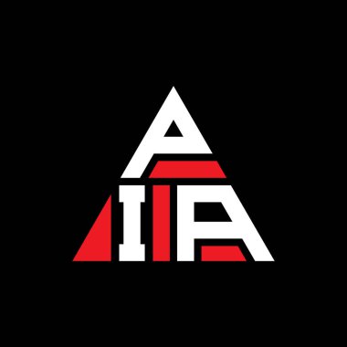 Üçgen şekilli PIA üçgen harf logosu tasarımı. PIA üçgen logo tasarımı monogramı. Kırmızı renkli PIA üçgen vektör logo şablonu. PIA üçgen logosu Basit, Zarif ve Lüks Logo.