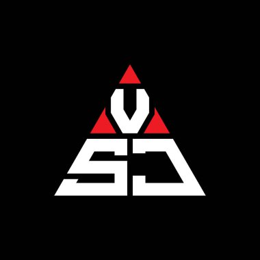 Üçgen şekilli VSJ üçgen harf logosu tasarımı. VSJ üçgen logo tasarımı monogramı. Kırmızı renkli VSJ üçgen vektör şablonu. VSJ üçgen logosu Basit, Zarif ve Lüks Logo.