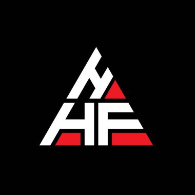 Üçgen şekilli HHF üçgen harf logosu tasarımı. HHF üçgen logo tasarımı monogramı. Kırmızı renkli HHF üçgen vektör şablonu. HHF üçgen logosu Basit, Zarif ve Lüks Logo.