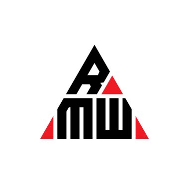 Üçgen şekilli RMW üçgen harf logosu tasarımı. RMW üçgen logo tasarımı monogramı. Kırmızı renkli RMW üçgen vektör logo şablonu. RMW üçgen logosu Basit, Zarif ve Lüks Logo.