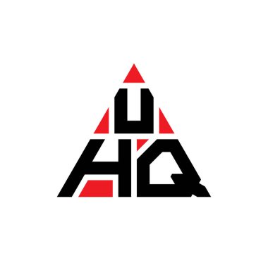 Üçgen şekilli UHQ üçgen harf logosu tasarımı. UHQ üçgen logo tasarımı monogramı. Kırmızı renkli UHQ üçgen vektör şablonu. UHQ üçgen logosu Basit, Zarif ve Lüks Logo.