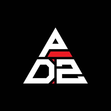 Üçgen şekilli PDZ üçgen harf logosu tasarımı. PDZ üçgen logo tasarımı monogramı. Kırmızı renkli PDZ üçgen vektör logo şablonu. PDZ üçgen logosu Basit, Zarif ve Lüks Logo.