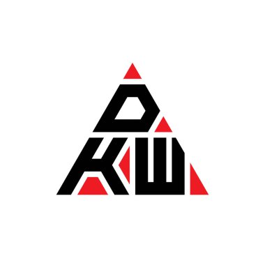 Üçgen şekilli DKW üçgen harf logosu tasarımı. DKW üçgen logo tasarımı monogramı. Kırmızı renkli DKW üçgen vektör şablonu. DKW üçgen logosu Basit, Zarif ve Lüks Logo.