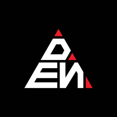 Üçgen şekilli DEN üçgen harf logosu tasarımı. DEN üçgen logo tasarımı monogramı. Kırmızı renkli DEN üçgen vektör logosu şablonu. DEN üçgen logosu Basit, Zarif ve Lüks Logo.