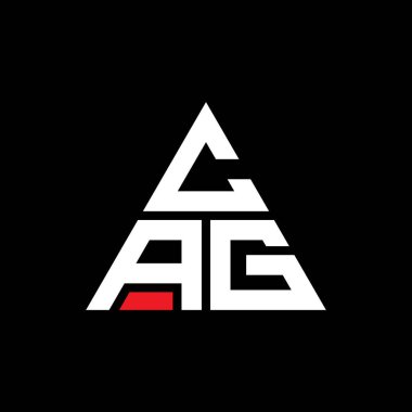 Üçgen şekilli CAG üçgen harf logosu tasarımı. CAG üçgen logo tasarımı monogramı. Kırmızı renkli CAG üçgen vektör logo şablonu. CAG üçgen logosu Basit, Zarif ve Lüks Logo.
