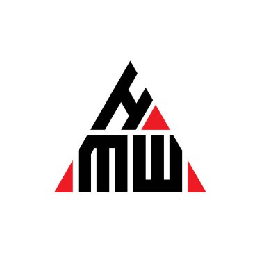 Üçgen şekilli HMW üçgen harf logosu tasarımı. HMW üçgen logo tasarımı monogramı. Kırmızı renkli HMW üçgen vektör şablonu. HMW üçgen logosu Basit, Zarif ve Lüks Logo.