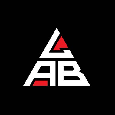 Üçgen şekilli LAB üçgen harf logosu tasarımı. LAB üçgen logo tasarımı monogramı. Kırmızı renkli LAB üçgen vektör logo şablonu. LAB üçgen logosu Basit, Zarif ve Lüks Logo.