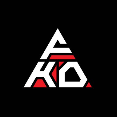Üçgen şekilli FKO üçgen harf logosu tasarımı. FKO üçgen logo tasarımı monogramı. Kırmızı renkli FKO üçgen vektör şablonu. FKO üçgen logosu Basit, Zarif ve Lüks Logo.