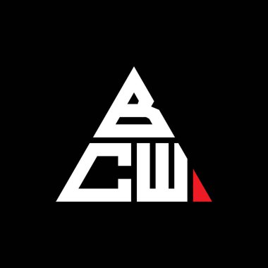 Üçgen şekilli BCW üçgen harf logosu tasarımı. BCW üçgen logo tasarımı monogramı. Kırmızı renkli BCW üçgen vektör şablonu. BCW üçgen logosu Basit, Zarif ve Lüks Logo.