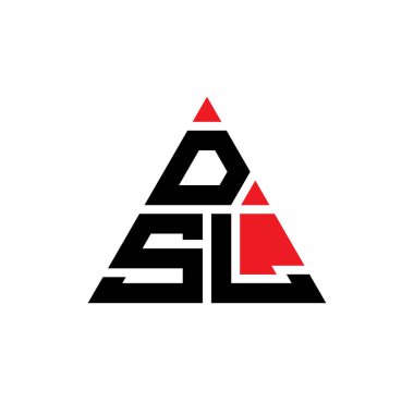 Üçgen şekilli DSL üçgen harf logosu tasarımı. DSL üçgen logo tasarımı monogramı. Kırmızı renkli DSL üçgen vektör şablonu. DSL üçgen logosu Basit, Zarif ve Lüks Logo.