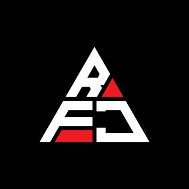 Üçgen şekilli RFJ üçgen harf logosu tasarımı. RFJ üçgen logo tasarımı monogramı. Kırmızı renkli RFJ üçgen vektör logo şablonu. RFJ üçgen logosu Basit, Zarif ve Lüks Logo.