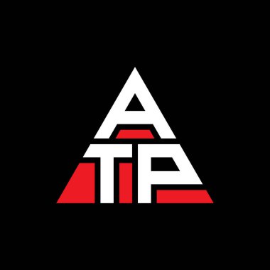 Üçgen şekilli ATP üçgen harf logosu tasarımı. ATP üçgen logo tasarımı monogramı. Kırmızı renkli ATP üçgen vektör logo şablonu. ATP üçgen logosu Basit, Zarif ve Lüks Logo.